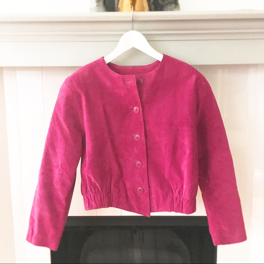 VINTAGE ⚡️80s⚡️ Leather Hot Pink Bomber Jacket - Picture 2 of 4